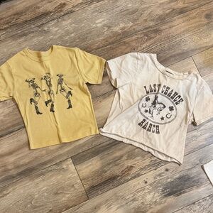 Western Pair Of Kids Yellow and Cream Graphic Tees